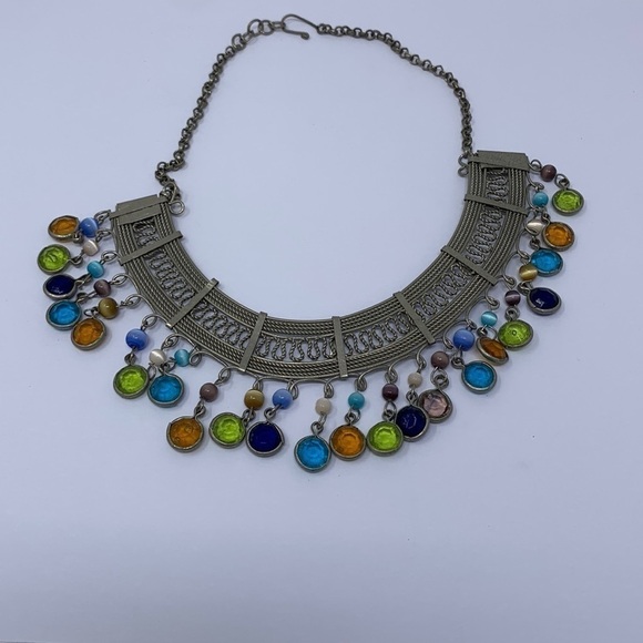 necklace with matt silver metal finish, with colored circles - Picture 1 of 5